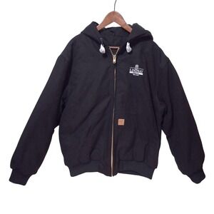 White‎ Bear Chore Coat Quilt Lined Hooded Jacket Mens L Black Heavy Workwear